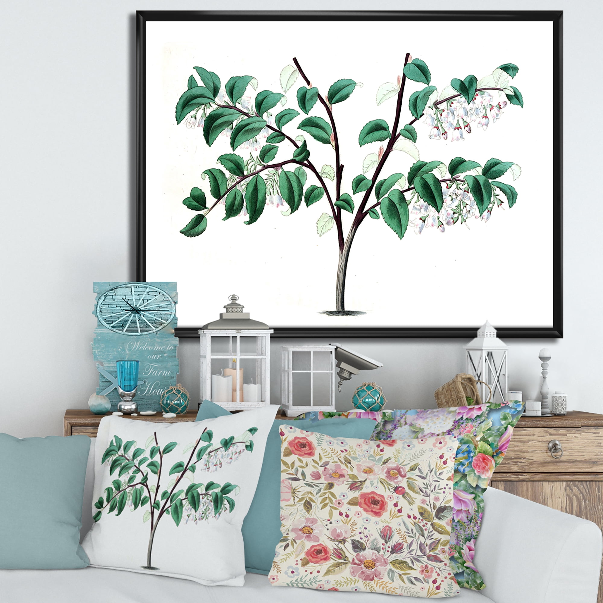 Designart 'Ancient Green Leaves Plants I' Traditional Framed Canvas Wall Art Print