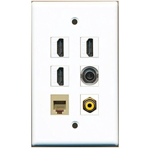 RiteAV - 3 HDMI 1 Port RCA Yellow 1 Port Phone RJ11 RJ12 Beige 1 Port 3.5mm Wall Plate