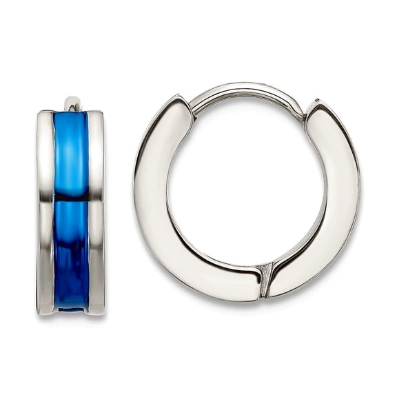 Stainless Steel Polished Blue Ip Plated Center 4mm Hoop Earrings 13x4mm Wide 2.5mm Thick Hoop Earring for Women