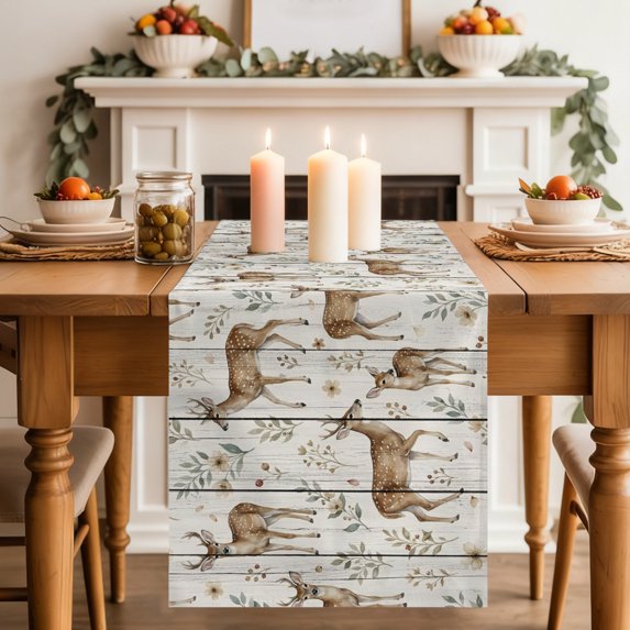 Table Runners 70 Inches Long Dress Scarves, Farmhouse Elk Farmhouse Coffee/Dining/Kitchen Table Decor, Holiday Table Runner, Rustic Botanical Wooden Striped 13x70 Inch