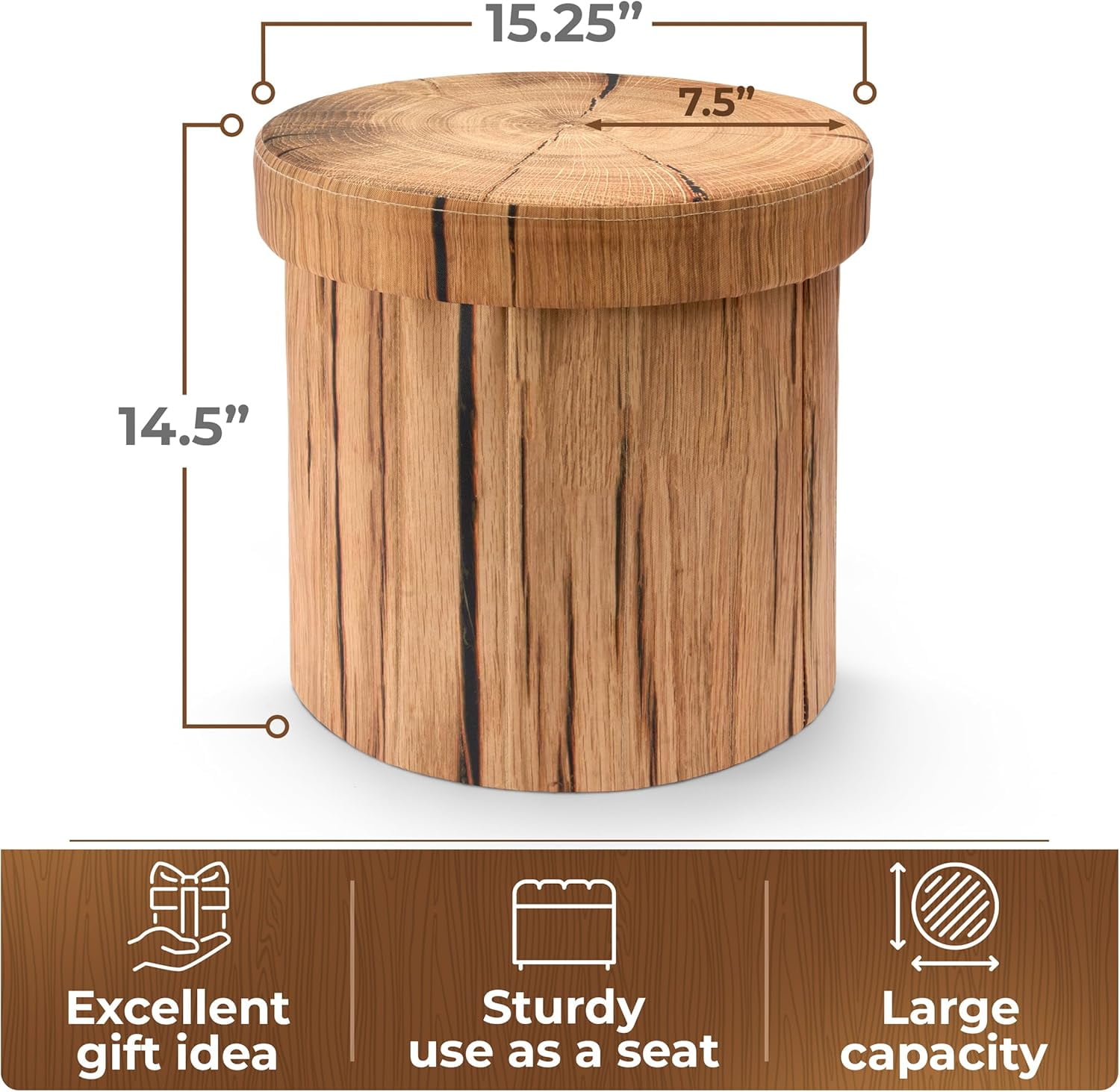 Sorbus Tree Stump Stool, Toy Storage Ottoman 15 Inch Fake tree stumps Log Stool Storage, Artificial Tree Trunk, Perfect Footstool Kids Toy Chest, Rustic Log Cabin Decor Bench, Pedestal (2 Pack)