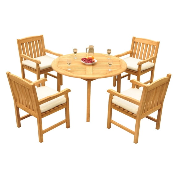 Grade-A Teak Dining Set: 4 Seater 5 Pc: 48" Round Table And 4 Devon Arm Chairs Outdoor Patio WholesaleTeak #51DV1005