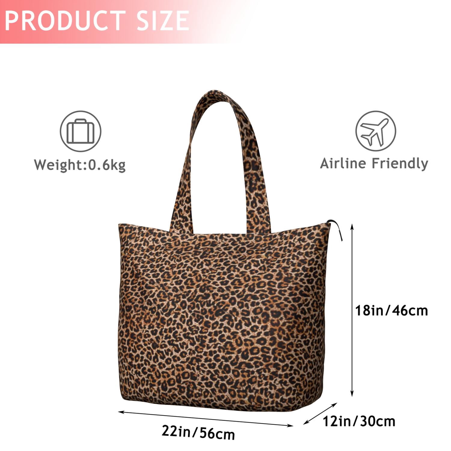 Brown and Black Leopard Print Travel Tote Bags for Women Carry On,Large Weekender Bags for Women Travel,Multi Functional Duffle Bag for Work,Shopping,Sports