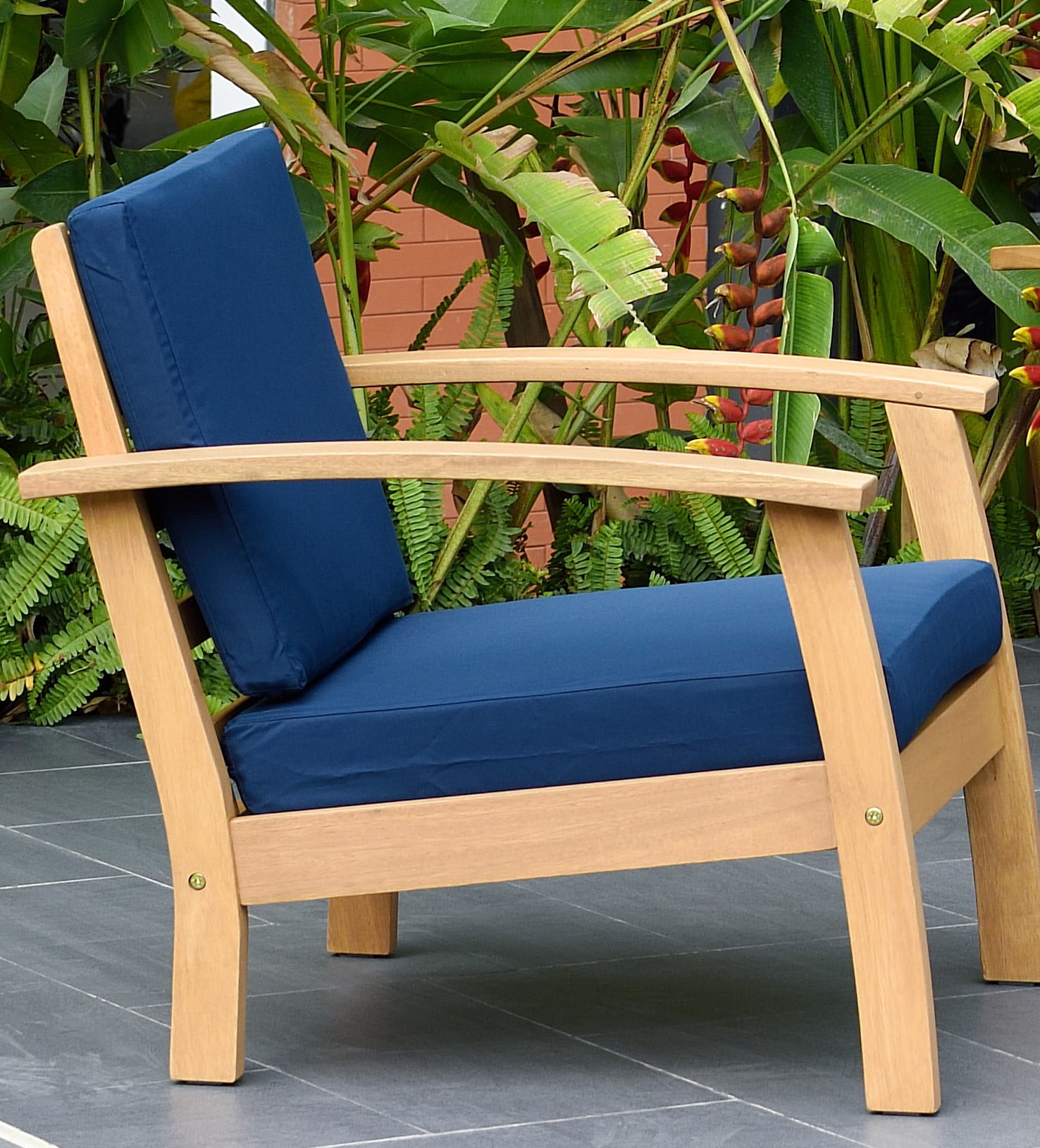 Amazonia Montein Teak Finish 4 Pieces Patio Conversation Set with Comfortable Cushions, Blue