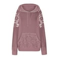 thumbnail image 4 of tarylea Hoodies for Women Lace Blocked Drawstring Sweatshirt Eyelet Solid Color Long Sleeve Pullover with Pocket Casual Loose Dressy Tops, 4 of 6