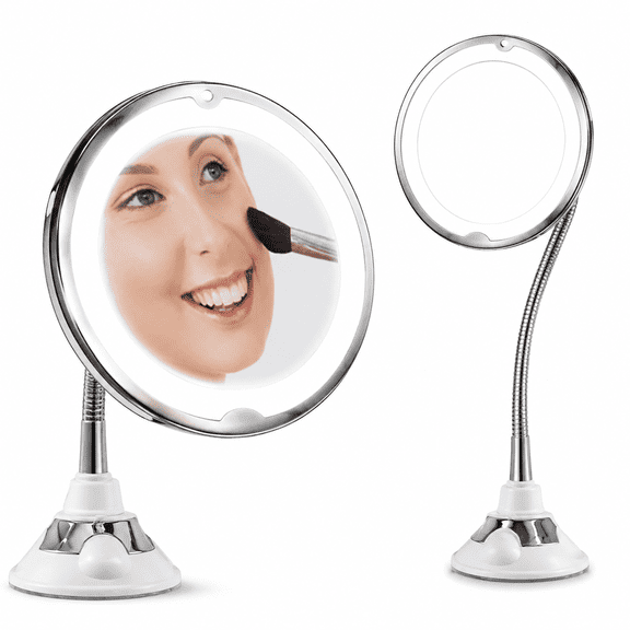 16" x 8" Flexible 10X Magnifying Suction Mirror,Dimmable LED Lighted Power Locking Suction Cup with Day Light and 360 Degree Swivel,Portable Vanity Mirror for Home Bathroom