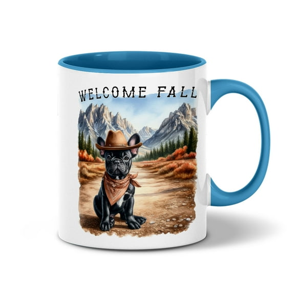 Welcome Fall Western Cowboy French Bulldog Enjoys Majestic Autumn 11oz Accent Two-tone Mug Dog Lover Gifts Coffee Tea Cup - 01007
