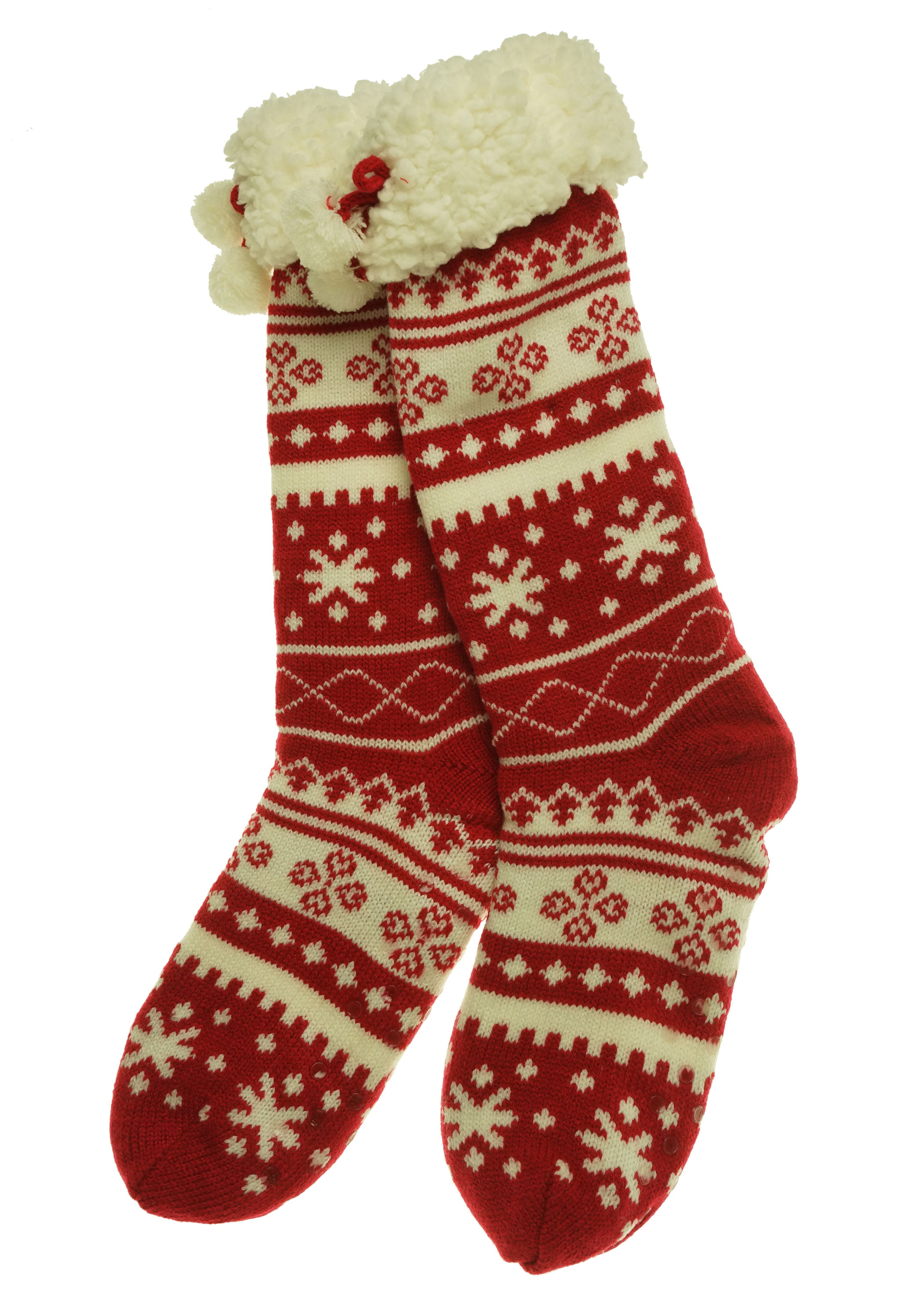 Gold Medal Women's Christmas Knit Sherpa Lining Slipper Socks with Pom ...