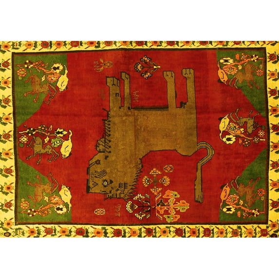 Ahgly Company Indoor Rectangle Animal Yellow Traditional Area Rugs, 8' x 10'