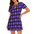 thumbnail image 1 of Disketp purple argyle para Camisón Corto de Manga Corta para Mujeres, Camisón Cómodo con Escote Redondo, Bonito y Confortable, 1 of 6