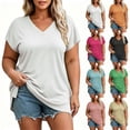 thumbnail image 6 of Jewelreauty Women's Plus Size T-Shirts Short Sleeve V Neck Basic Tees 1X-5X Split Hem Soft Casual Summer Tops, Green 4XL, 6 of 6