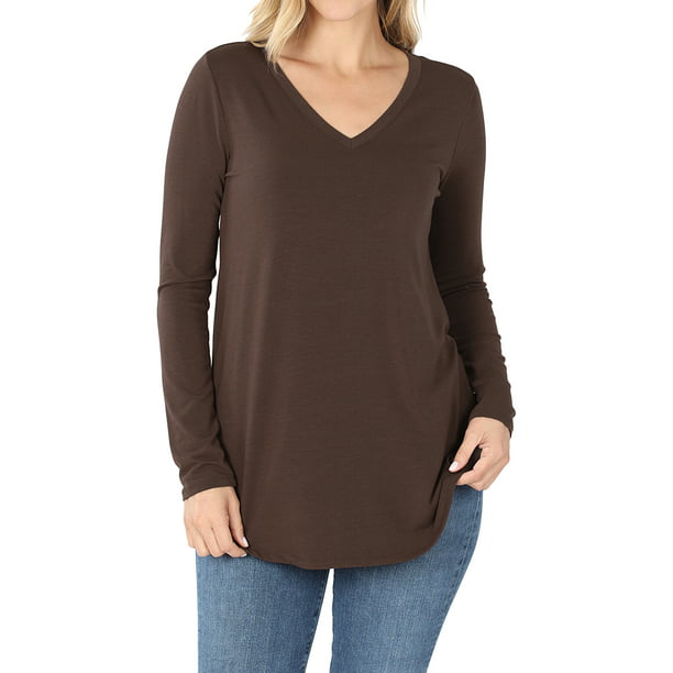 TheLovely - Women & Plus(S-3X) Relaxed Fit Long Sleeve V-Neck Round Hem ...
