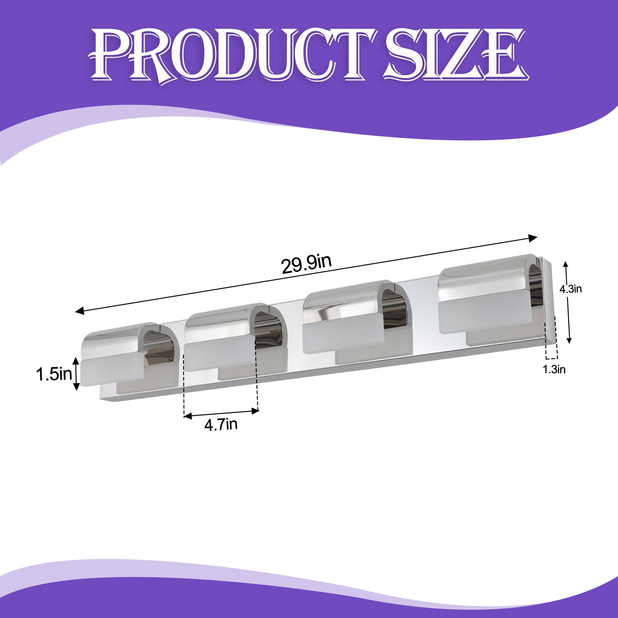 GCGAFUL 30 in. 4-Light Modern Chrome LED Vanity Light Bar with Acrylic Shades for Mirror, Shower, and Bathroom Decor