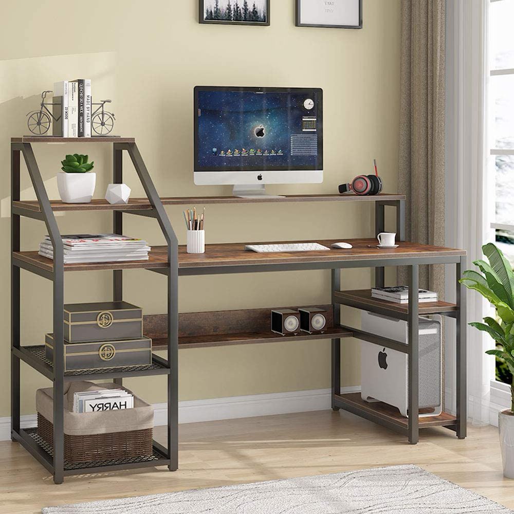 Tribesigns 65 Inch Computer Desk with Hutch and Storage Shelves, Home