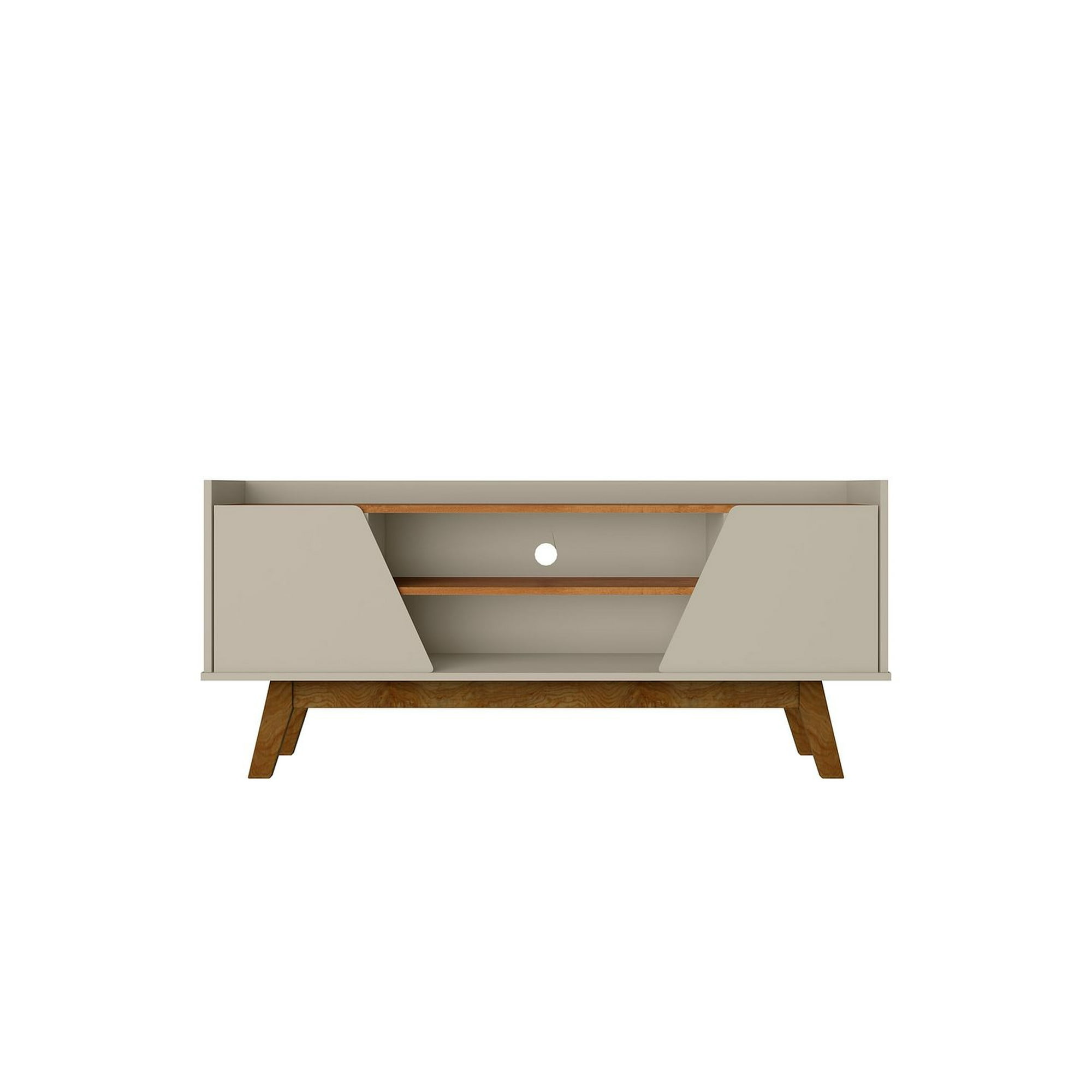 Manhattan Comfort Mid-Century Modern Marcus 53.14 TV Stand with Solid Wood Legs in Greige and Nature Manhattan Comfort Mid-Century Modern Marcus 53.14 TV Stand with Solid Wood Legs in Greige and Nature