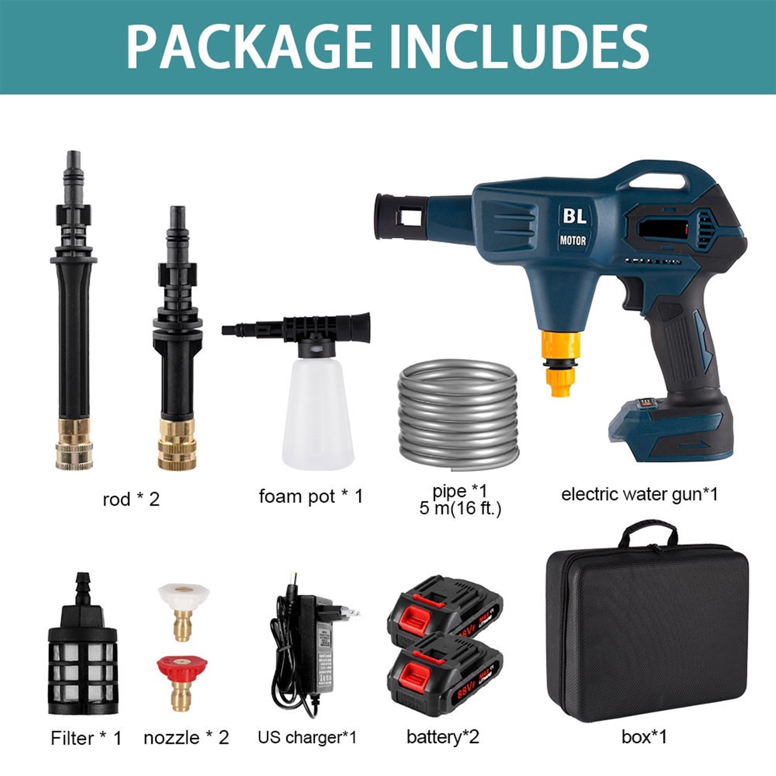 3200W 150Bar Brushless Electric High Pressure Car Washer Cordless Multifunction Portable Power Tool For 18v Battery ,Effortless cleaning