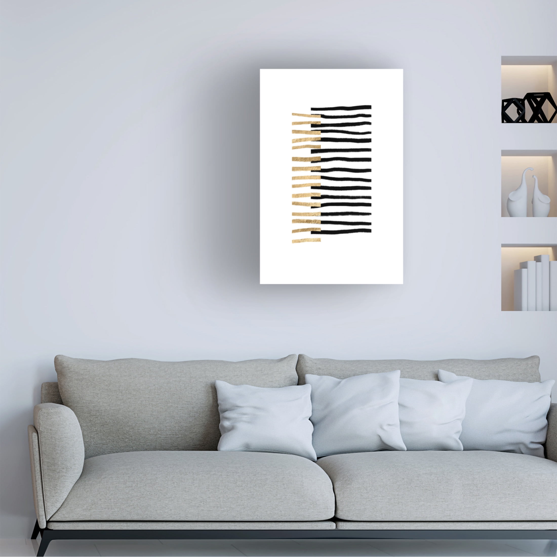 Trademark Fine Art uplusmestudio Gold On Black Lines Canvas Wall Art