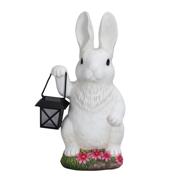 Mainstays Outdoor White Bunny Solar Lantern Garden Statuary, 7.25 in L x 5 in W x 13.75 in H
