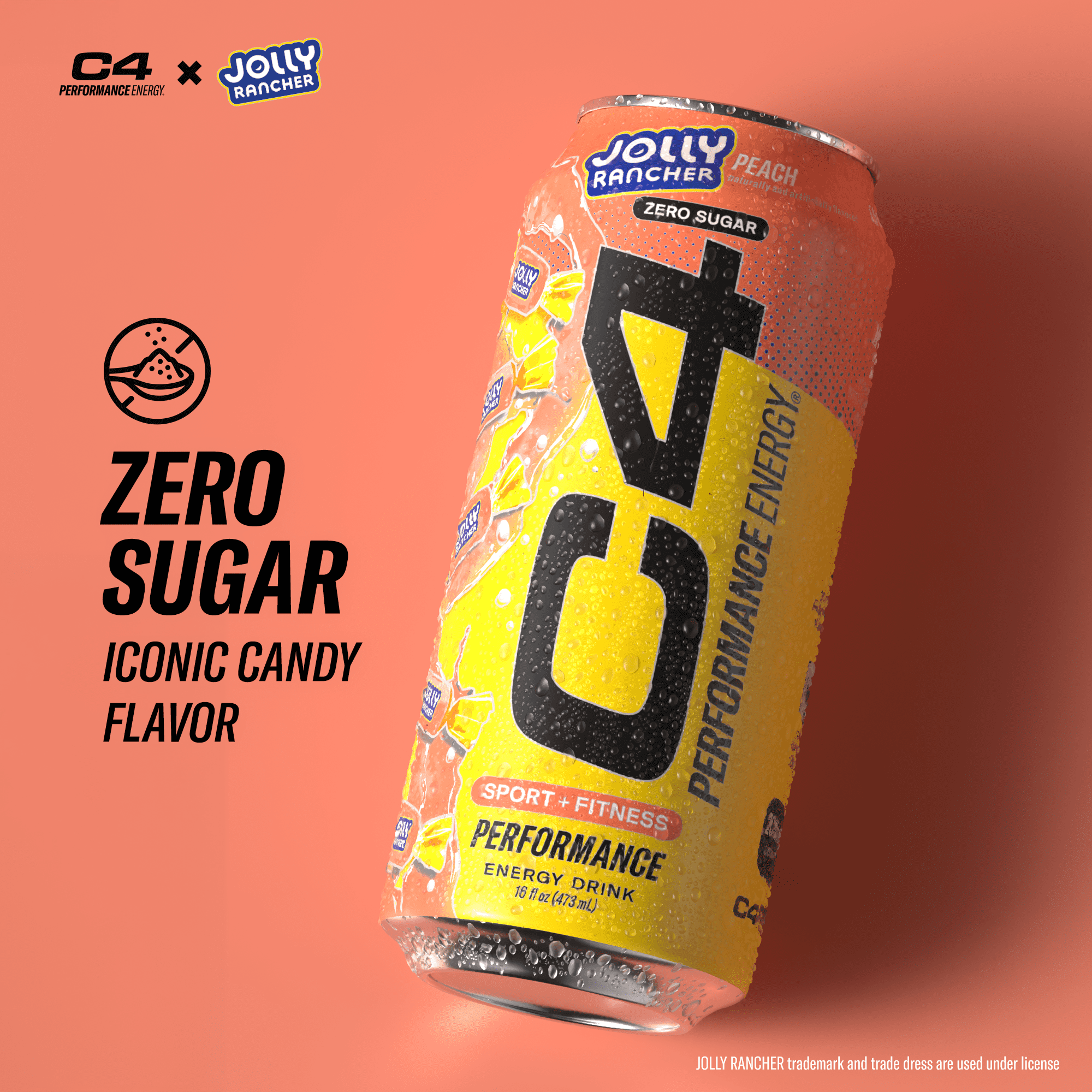 C4 Performance Energy Drink, Jolly Rancher Peach Flavor, 16 fl oz Cans, 12 Pack