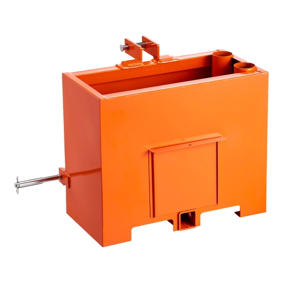 KFFKFF Ballast Box for 3-Point Category 1 Tractors, 800 lbs Capacity, 2-Inch Hitch Receiver, Sturdy Steel Construction, 3.2 ft³ Large Volume Loader Attachment with Sliding Door, Orange