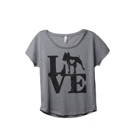 LOVE Pit Bull Dog Women's Fashion Slouchy Dolman T-Shirt Tee Heather Grey Small