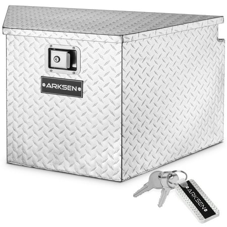 

ARKSEN 33 Diamond Plate Aluminum Trailer Tongue Box Pickup Truck Tool Box Storage Organizer With Lock Key Silver