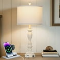thumbnail image 6 of 28" Table Lamps with USB C+A Ports & AC Outlets, Farmhouse Rustic Table Lamps Set of 2, Vintage End Table Nightstand Resin Bedside Lamp for Living Room Bedroom, Fabric Linen Shade Washed Antique White, 6 of 16