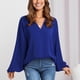 thumbnail image 1 of Blusa Cuello En V Manga Larga Color Puro Casual Suelta Camisa con Cuello Abajo para Otoño Primavera Mujer Azul XL, 1 of 8