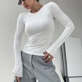 thumbnail image 5 of Gibobby Playera Termica Para Mujer Camiseta de manga larga para mujer, cuello redondo, ajustada, sexy, básica（Blanco， L), 5 of 5