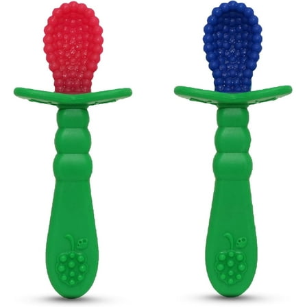 RaZbaby RaZberry Infant Training Spoon, 6m  Red & Blue, 2 Count (Pack of 1)