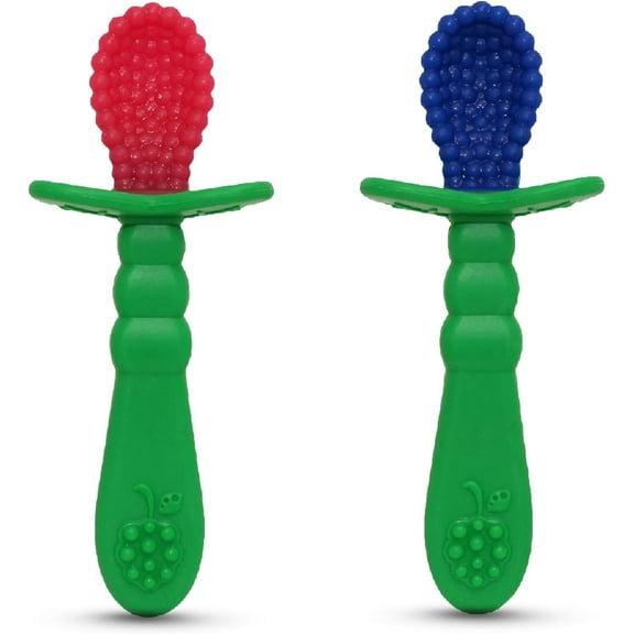 RaZbaby RaZberry Infant Training Spoon, 6m  Red & Blue, 2 Count (Pack of 1)
