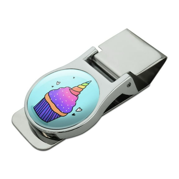 Unicorn Cupcake with Sprinkles Rainbow Satin Chrome Plated Metal Money Clip