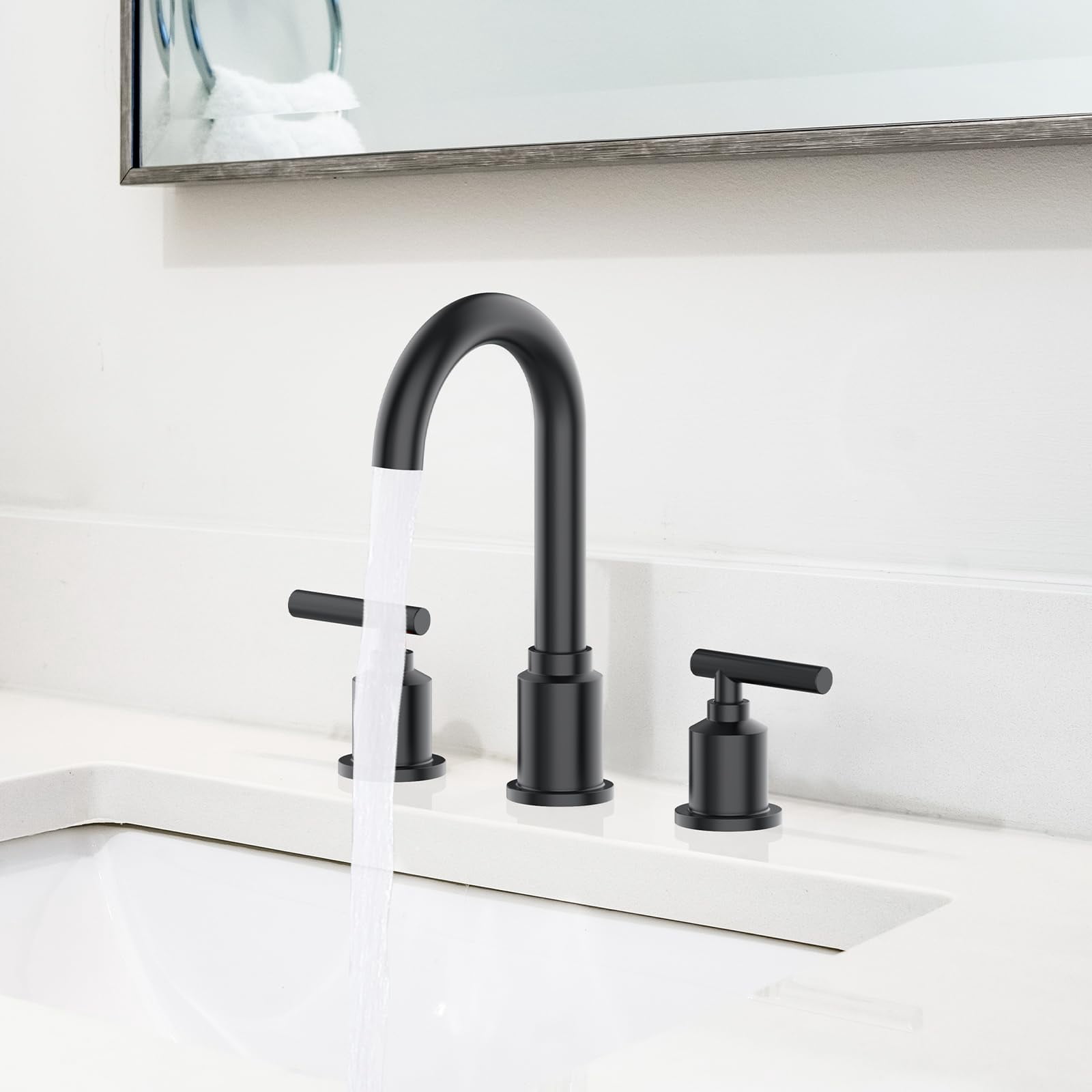 Kselythan 8 inch Bathroom Faucet 3 Hole, 2-Handle Bathroom Sink Faucet,   Widespread Bathroom Centerset Faucet Set with Drain Assembly