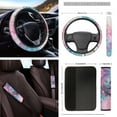 thumbnail image 4 of Yuyamidu Colorful Sea Turtle Car Seat Covers Set Butterfly Auto Steering Wheel Cover Handbrake Cover Gear Shift Knob Cover Seat Belt Pads Car Shade Cup Holders Rearview Mirror Cover Key Ring 16 PCS, 4 of 7