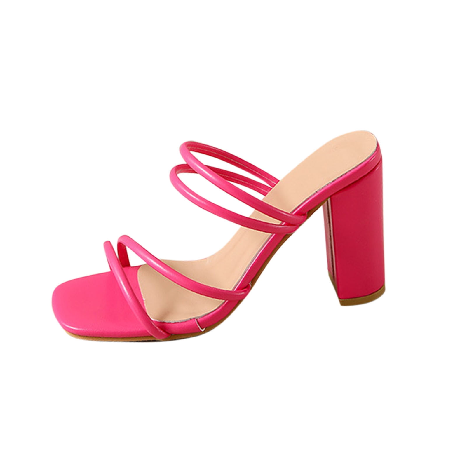 Heeled Sandals for Women Strappy Slide Chunky High Heel Open