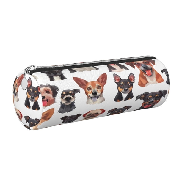 Disketp Happy Dog Faces Collage Estuche Organizador de Lápices de Cuero, Estuche de Oficina con Cremallera para Bolígrafo y Lápiz