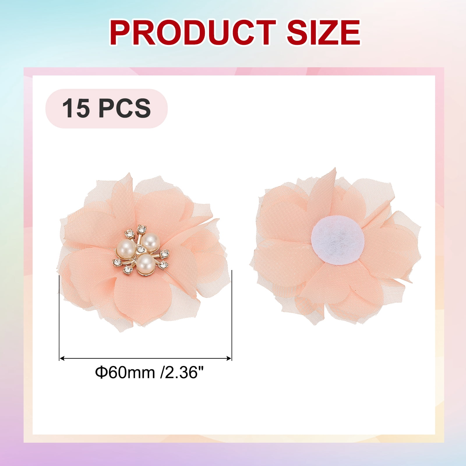 Unique Bargains Rhinestone Pearl Chiffon Flower Embellishments Peach Pink