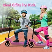 iRerts Kids Electric Scooter for 6-14 Year Old, Portable Kids Scooter for Boys Girls, 12V 45W Kids Electric Scooter with Front Big Light, Rear Brake, Colorful Deck Light, Pink