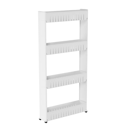 Everyday Home Mobile Plastic Shelving Unit Organizer, 4 Storage Baskets, Slim Slide Out Pantry