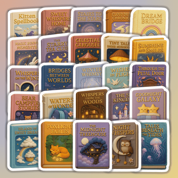 25pcs Felted Book Sticker Set Fairy Tale Theme Creative Decoration Stickers for Laptop Journal Notebook Dreamy Cute Book Stickers