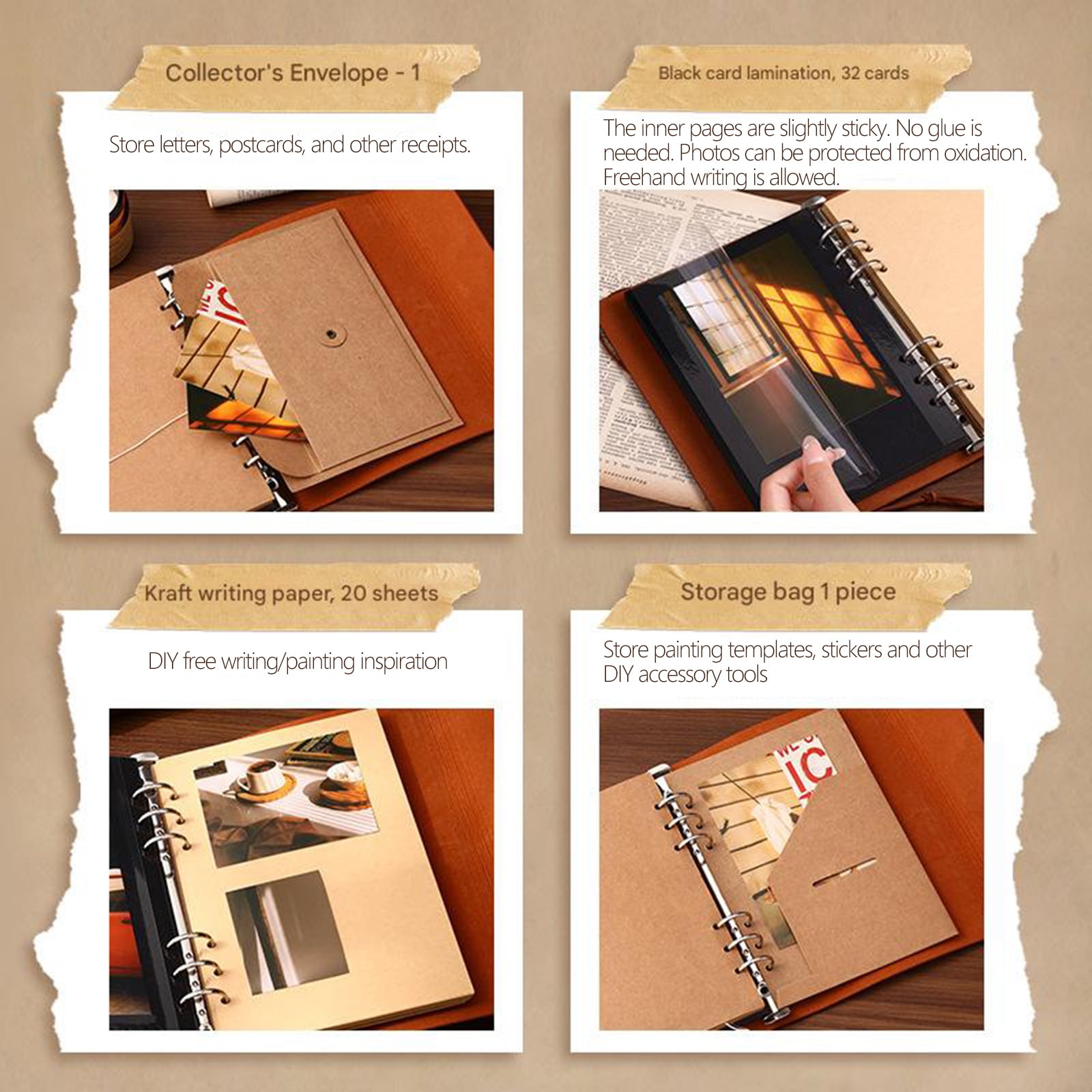 Compacts Size Travel Journal Scrapbook Leather Cover Notebook Memory Book Perfect for Photos Home Display Decoration