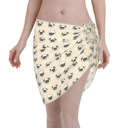 Disketp Pug Dog Face Women Swimsuit Cover Up Short Chiffon Summer Beach Sarong Bikini Wrap Skirt Bathing Suit