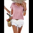 thumbnail image 3 of Tops con Escote en V y para Mujer, Camisetas de Verano, Camisetas Informales Lisas de Corta, Camisetas Rosas S, 3 of 10