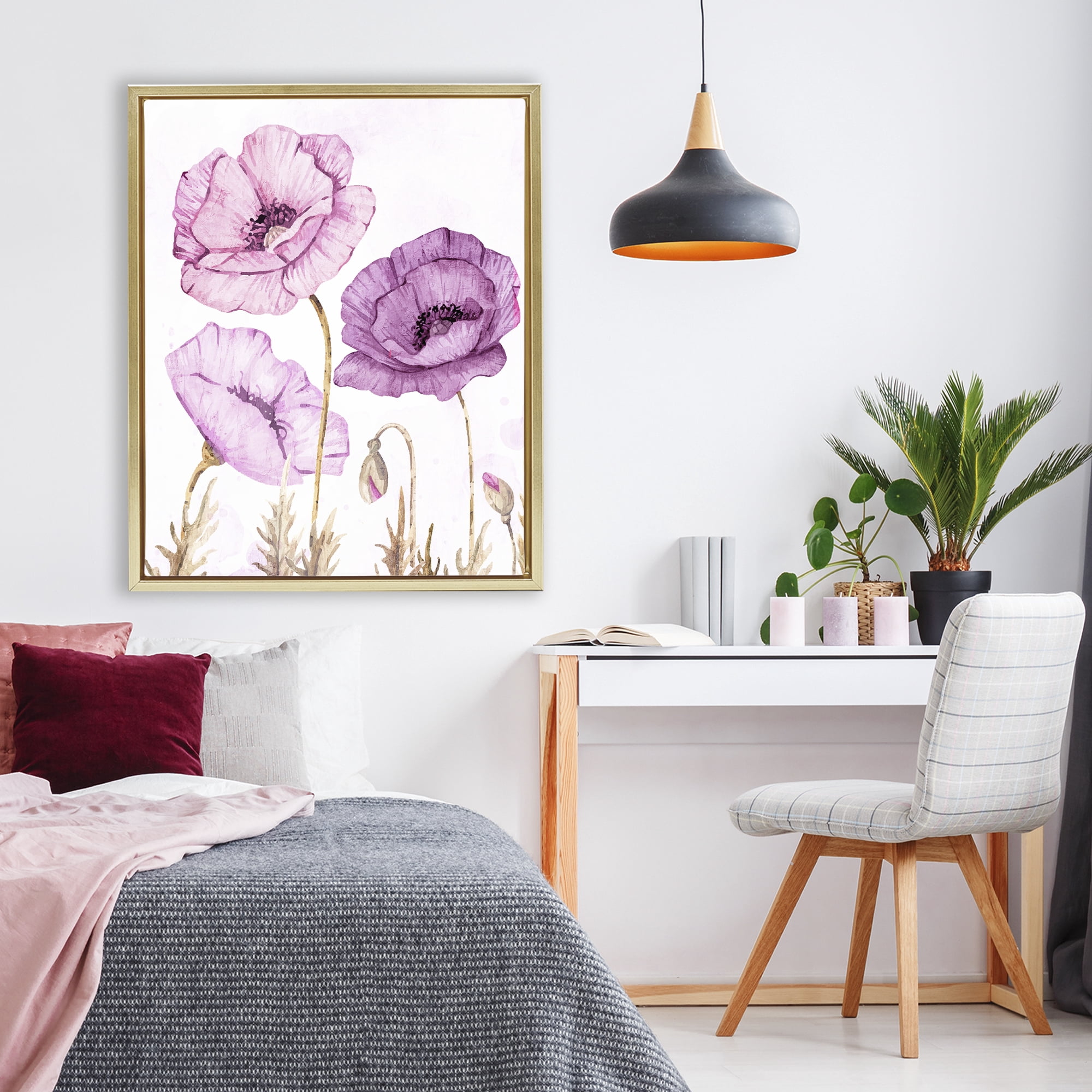 Stupell Industries Bright Poppies in Purple Gold Framed Floater Canvas Wall Art, design by Kim Allen