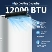 HUMSURE Portable Air Conditioners 12000 BTU Room Air Conditioning Portable for Room, 24H Timer, 5-in-1 Quiet AC Unit as Cooler Dehumidifier Fan, Remote Control Window Kit
