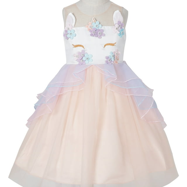 Robe de Princesse à Fleurs pour Filles Unicorn, Costume de Concours et de Fête