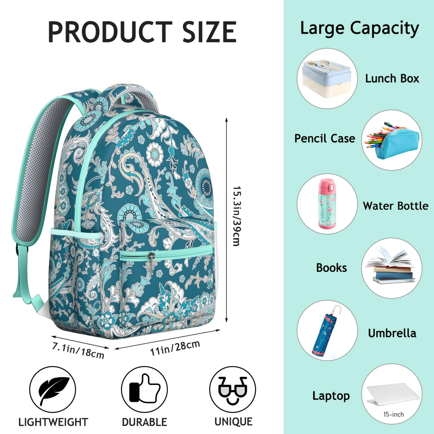 Luxury Paisley Design Backpack – Premium Paisley Gift for Women & Men, High-Quality Water-Resistant Bookbag, Roomy Laptop Compartment, Perfect for Work & School