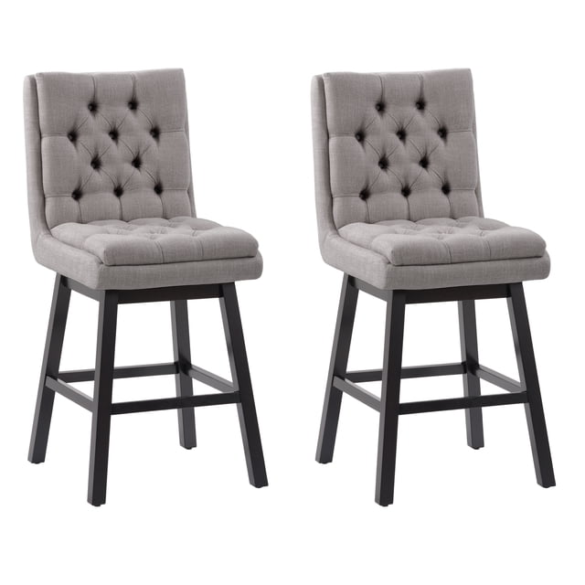 CorLiving Belmont Fabric Tufted Counter Height Bar Stools with Solid Wood Legs - Dining Room Barstools, Counter Height, Padded Backrest