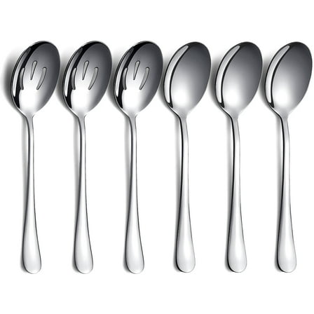 Jeaker Serving Spoons 6 Pieces, 3 Serving Spoon and 3 Slotted Spoons, Stainless Steel Serving Utensils Set