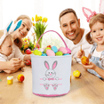 thumbnail image 4 of Cestas de conejito de Pascua, lindas bolsas de lona de algodón personalizadas, cestas para regalos de Pascua, color rosa y blanco, 4 of 5
